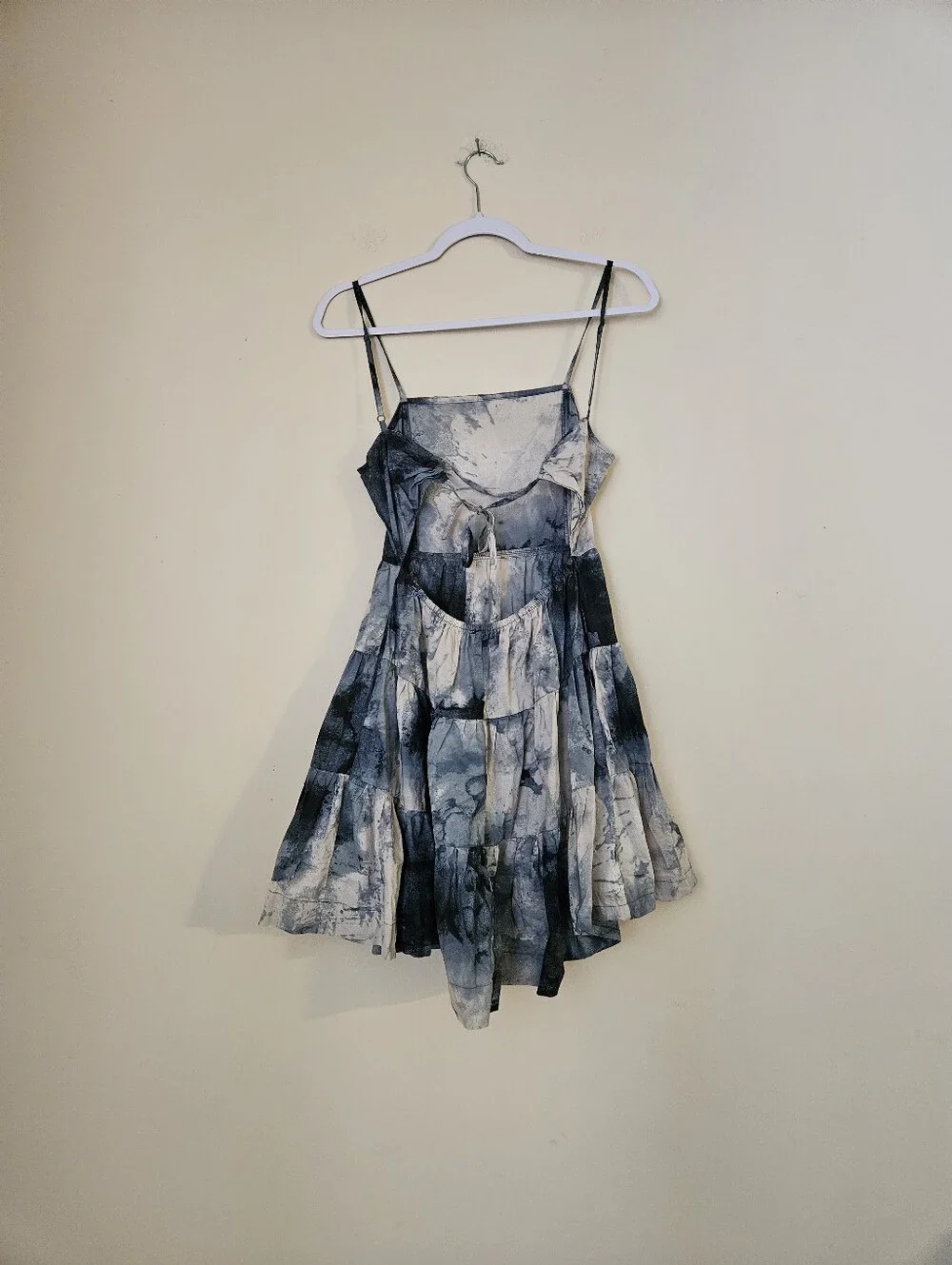 Tie-Dye Spaghetti Strap Mini Dress in Blue and Cream, Size Small